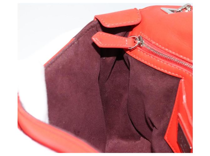 Borsa a tracolla FENDI Chain Baguette in pelle rossa argento Auth 177969A Rosso - vista 21