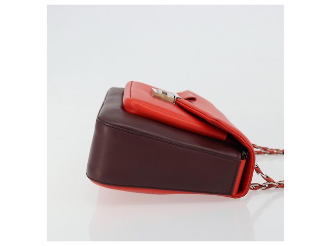 Borsa a tracolla FENDI Chain Baguette in pelle rossa argento Auth 177969A Rosso - vista 3
