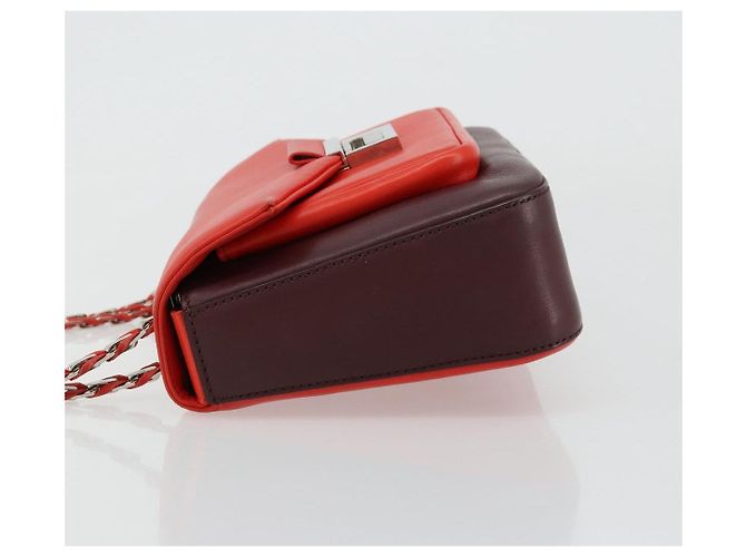 Borsa a tracolla FENDI Chain Baguette in pelle rossa argento Auth 177969A Rosso - vista 4