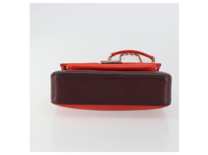 Borsa a tracolla FENDI Chain Baguette in pelle rossa argento Auth 177969A Rosso - vista 5