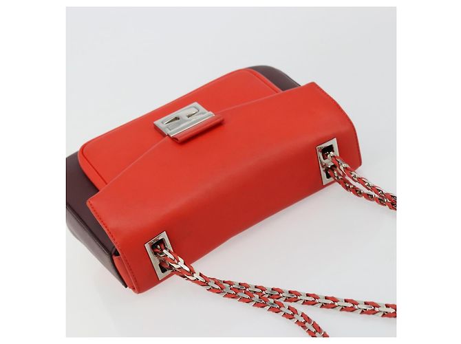 Borsa a tracolla FENDI Chain Baguette in pelle rossa argento Auth 177969A Rosso - vista 6