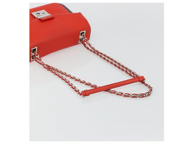 Borsa a tracolla FENDI Chain Baguette in pelle rossa argento Auth 177969A Rosso - vista 7