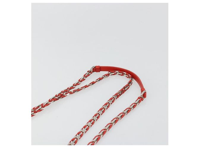 Borsa a tracolla FENDI Chain Baguette in pelle rossa argento Auth 177969A Rosso - vista 8