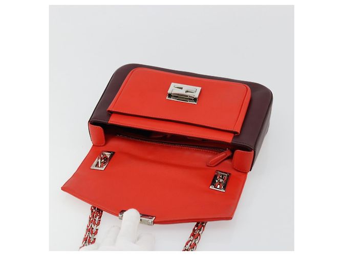Borsa a tracolla FENDI Chain Baguette in pelle rossa argento Auth 177969A Rosso - vista 9