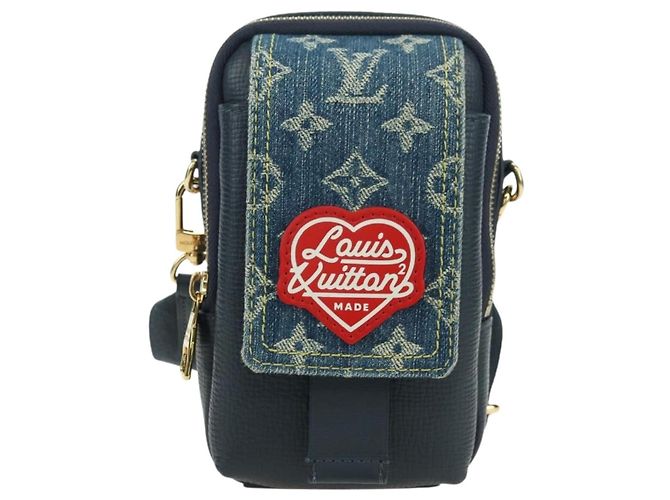 Bolso de Doble Teléfono Louis Vuitton Denim LVxNIGO Blue M81060 Auth 170550SM Azul - vista 13