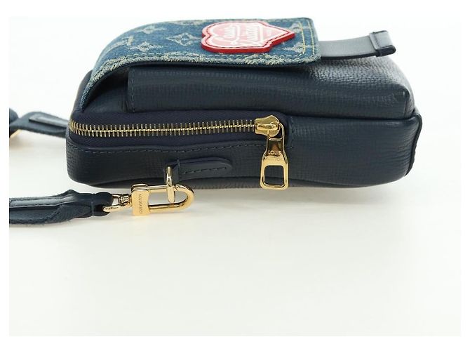 Bolso de Doble Teléfono Louis Vuitton Denim LVxNIGO Blue M81060 Auth 170550SM Azul - vista 3