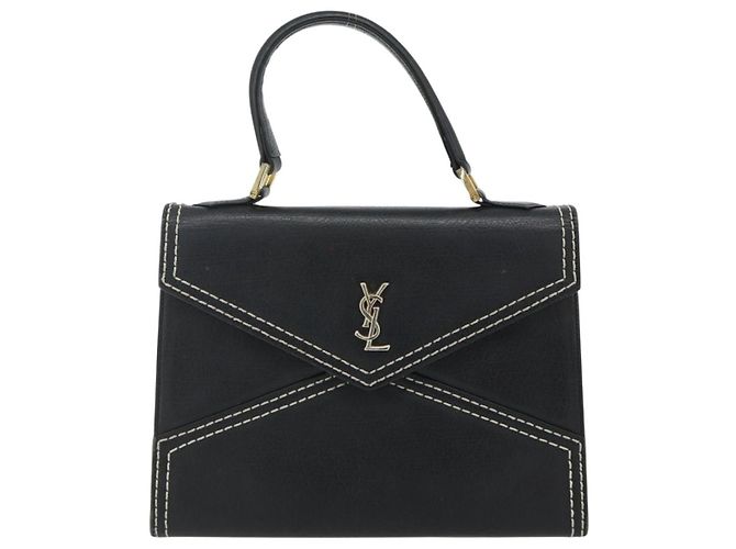 SAINT LAURENT Sac à main en cuir noir or Auth 177280A Doré - vue 13