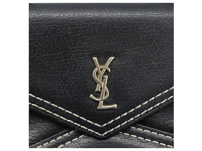 SAINT LAURENT Sac à main en cuir noir or Auth 177280A Doré - vue 17