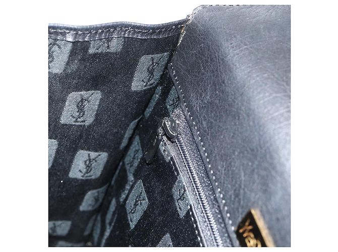 SAINT LAURENT Sac à main en cuir noir or Auth 177280A Doré - vue 20