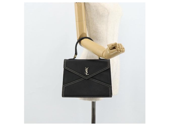SAINT LAURENT Sac à main en cuir noir or Auth 177280A Doré - vue 23
