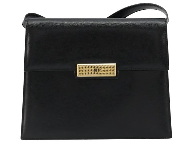 Sac à bandoulière Christian Dior en cuir noir et or Auth 177312 Doré - vue 13