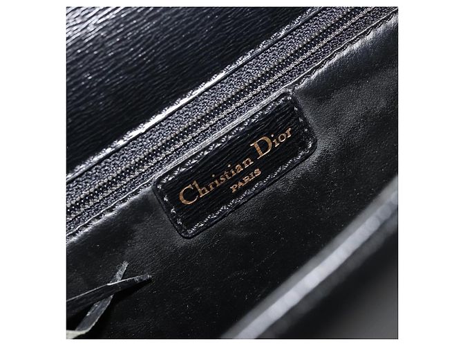 Sac à bandoulière Christian Dior en cuir noir et or Auth 177312 Doré - vue 20