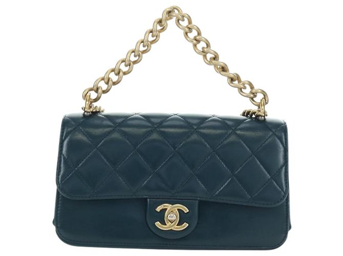 CHANEL Matelasse 23 Chain Bag Lamb Skin 2way Navy Gold CC Auth ep14001SAM D'oro Blu navy - vista 13