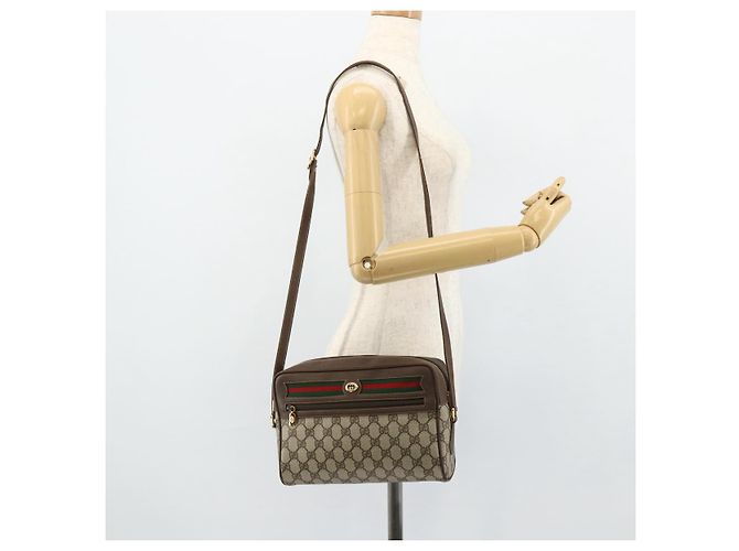 Borsa GUCCI GG Supreme Web Sherry Line PVC Beige Oro 119 02 088 Auth 178473 D'oro - vista 24