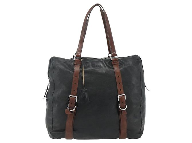 PRADA Tote Bag Leder Schwarz Silber Auth 178161 - Ansicht 13