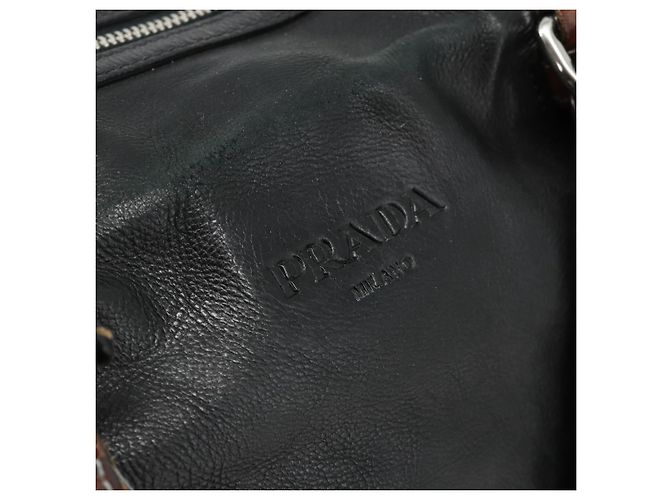 PRADA Tote Bag Leder Schwarz Silber Auth 178161 - Ansicht 18
