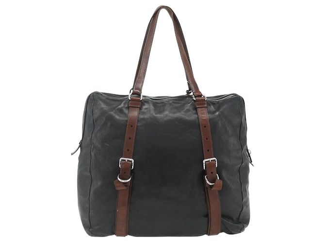 PRADA Tote Bag Leder Schwarz Silber Auth 178161 - Ansicht 2