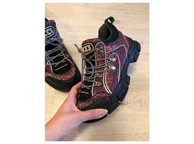 Rhyton Gucci Sneakers Flashtrek Paisley Nero Bianco Rosso Blu - vista 2