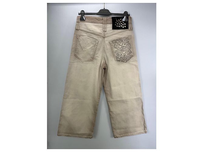 Autre Marque Federico Cina Beige Cotton Cropped Wide-Leg Jeans - view 2