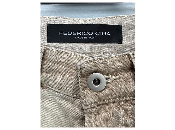 Autre Marque Federico Cina Beige Cotton Cropped Wide-Leg Jeans - view 3
