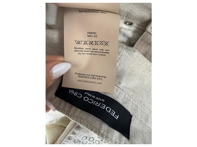Autre Marque Federico Cina Beige Cotton Cropped Wide-Leg Jeans - view 4