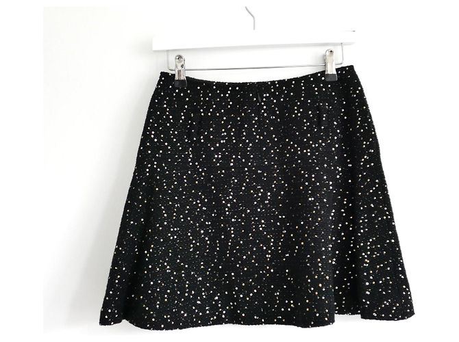 Chanel Mini gonna svasata in tweed con paillettes Fall 2002 Nero - vista 5