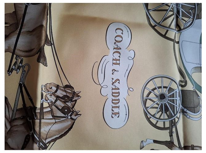 Carré Hermès Coach and Saddle 90 cm Seta Beige Bordò - vista 3
