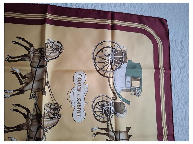Carré Hermès Coach and Saddle 90 cm Seta Beige Bordò - vista 9