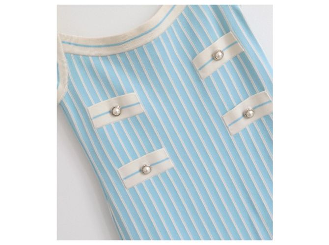Alessandra Rich Vestido Midi de Punto Rayado Turquesa - vista 3