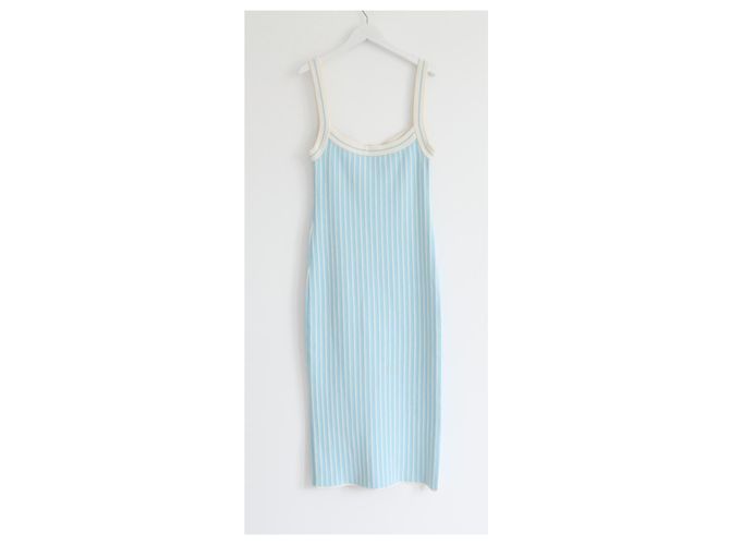 Alessandra Rich Vestido Midi de Punto Rayado Turquesa - vista 5