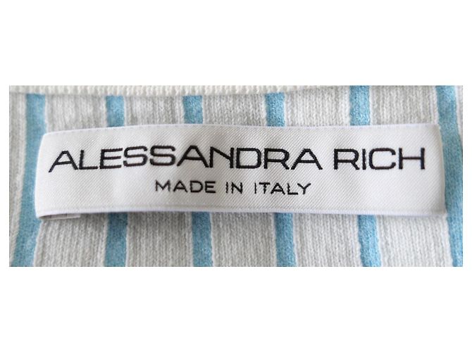 Alessandra Rich Vestido Midi de Punto Rayado Turquesa - vista 7