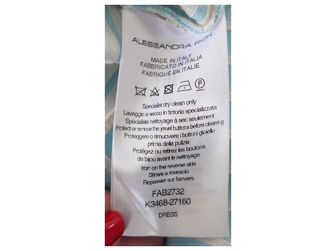 Alessandra Rich Vestido Midi de Punto Rayado Turquesa - vista 8