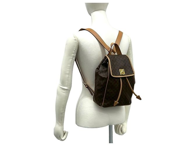Céline Celine Vintage Macadam Blazon Triomphe Leder Rucksack Braun - Ansicht 2