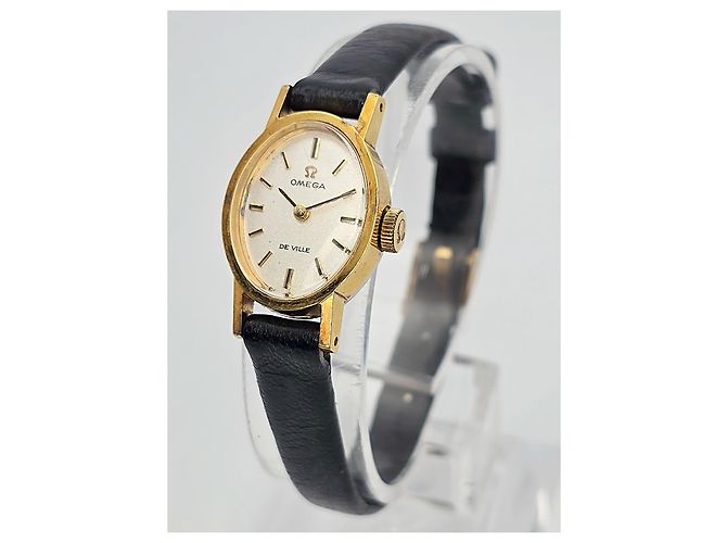 Omega De Ville vergoldete Damenuhr Schwarz Golden - Ansicht 2