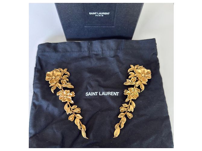 Saint Laurent Orecchini a Clip XXL Fiori Dorati D'oro - vista 10