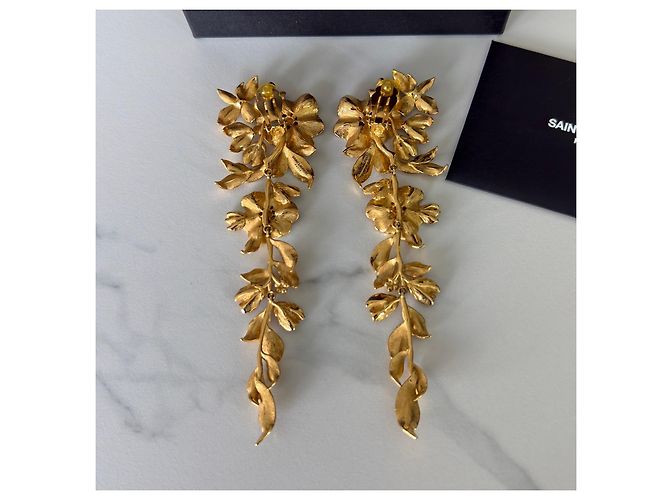 Saint Laurent Orecchini a Clip XXL Fiori Dorati D'oro - vista 2