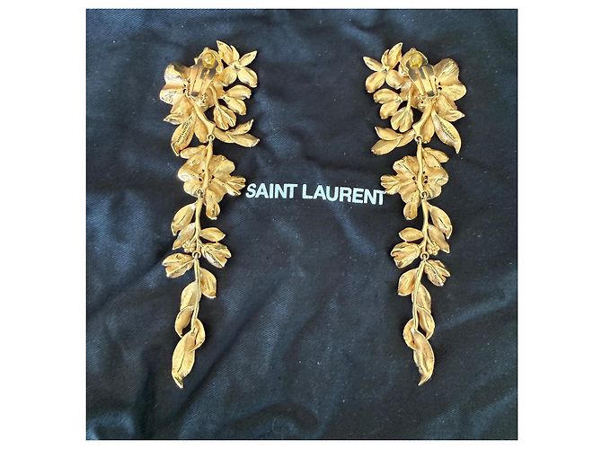 Saint Laurent Orecchini a Clip XXL Fiori Dorati D'oro - vista 4