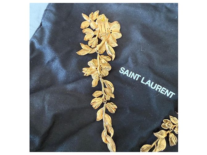 Saint Laurent Orecchini a Clip XXL Fiori Dorati D'oro - vista 7