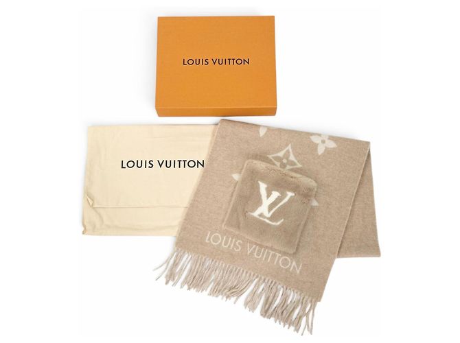 Stola in cashmere e pelliccia di visone beige Louis Vuitton - vista 2