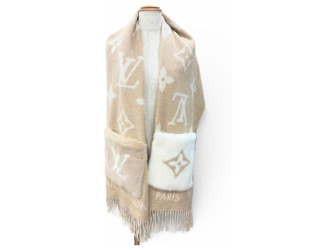 Stola in cashmere e pelliccia di visone beige Louis Vuitton - vista 4