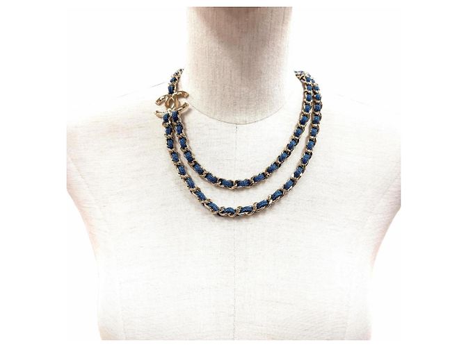 Collana a Doppia Catena con Logo Coco di Chanel Blu - vista 3
