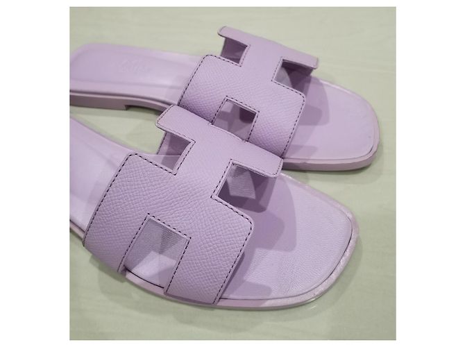 Hermès Sandali Oran in pelle Epsom Porpora - vista 2