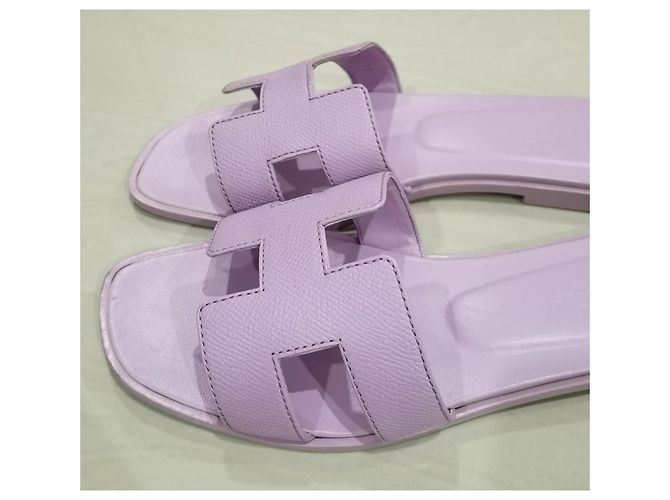 Hermès Sandali Oran in pelle Epsom Porpora - vista 3