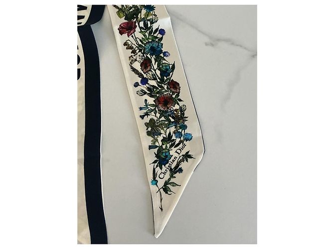 Christian Dior Mitzah Twilly in seta stampa floreale Bianco Rosso Blu Multicolore Verde - vista 2