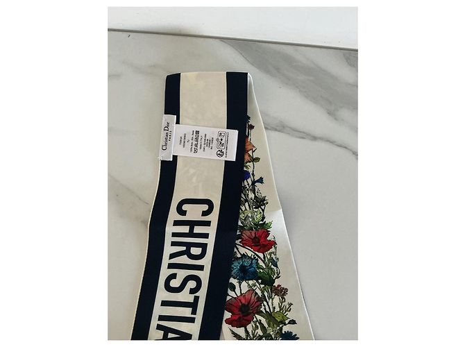 Christian Dior Mitzah Twilly in seta stampa floreale Bianco Rosso Blu Multicolore Verde - vista 3