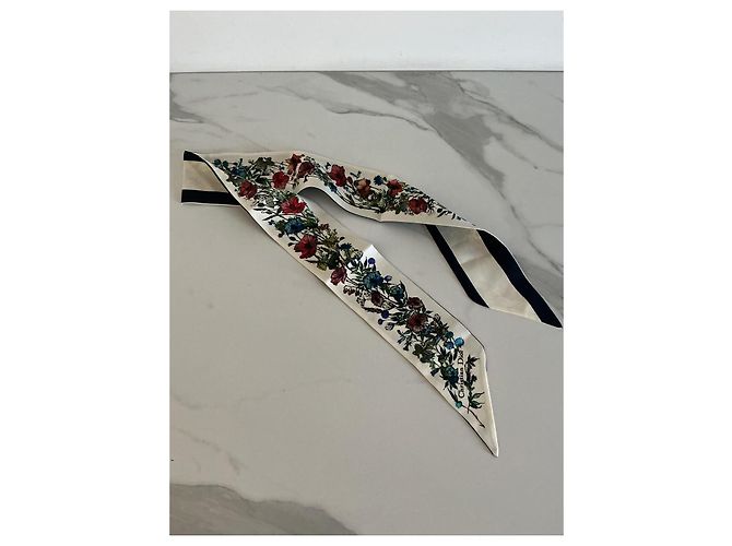 Christian Dior Mitzah Twilly in seta stampa floreale Bianco Rosso Blu Multicolore Verde - vista 5