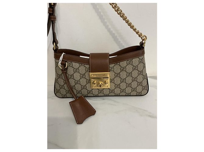 Gucci Borsa Padlock in tela GG Supreme e pelle Marrone Beige - vista 2