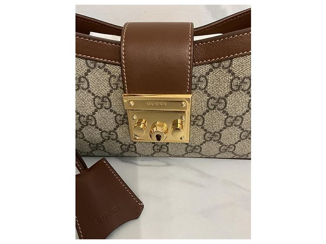 Gucci Borsa Padlock in tela GG Supreme e pelle Marrone Beige - vista 4