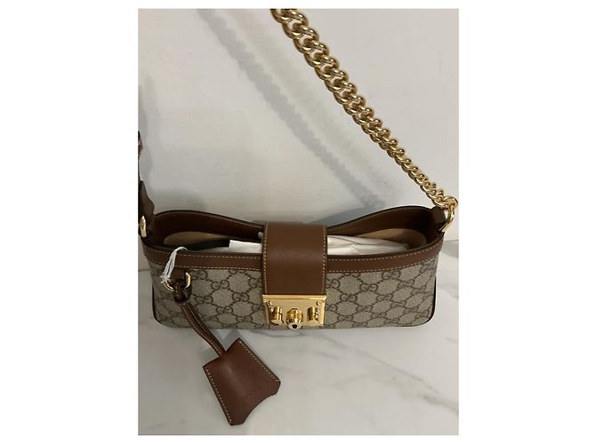 Gucci Borsa Padlock in tela GG Supreme e pelle Marrone Beige - vista 5