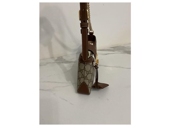 Gucci Borsa Padlock in tela GG Supreme e pelle Marrone Beige - vista 6